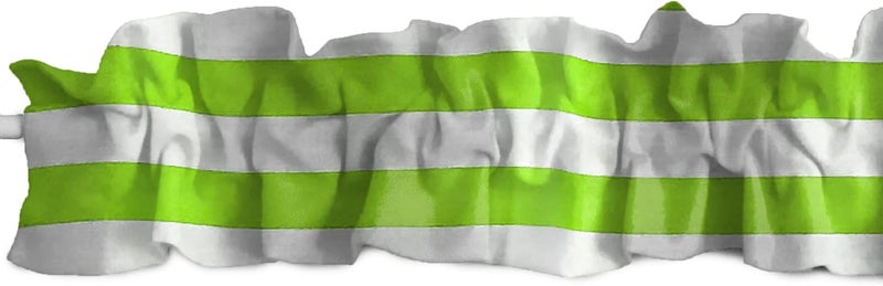 Cotton 1" Stripe Sleeve Topper Window Valance Top Bottom Ruffle Home Décor Bedroom Nursery Kitchen Window (144" Wide x 9" Tall, Green and White)